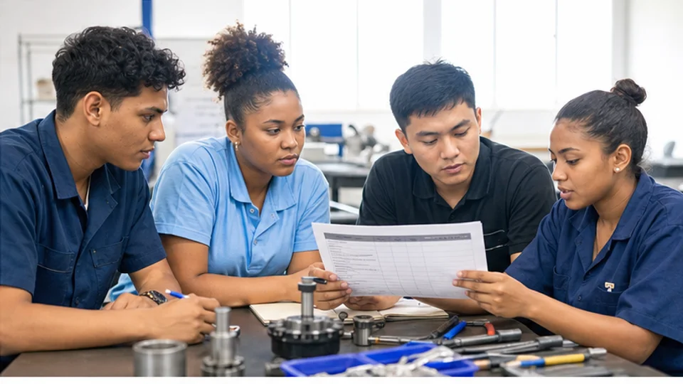 Beroepsstudenten beoordelen samen een toepassing van generatieve AI voor hun vakgebied.