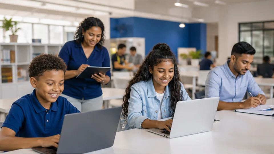 Surinaamse kinderen, tieners en volwassenen leren samen in een lichte digitale leeromgeving.