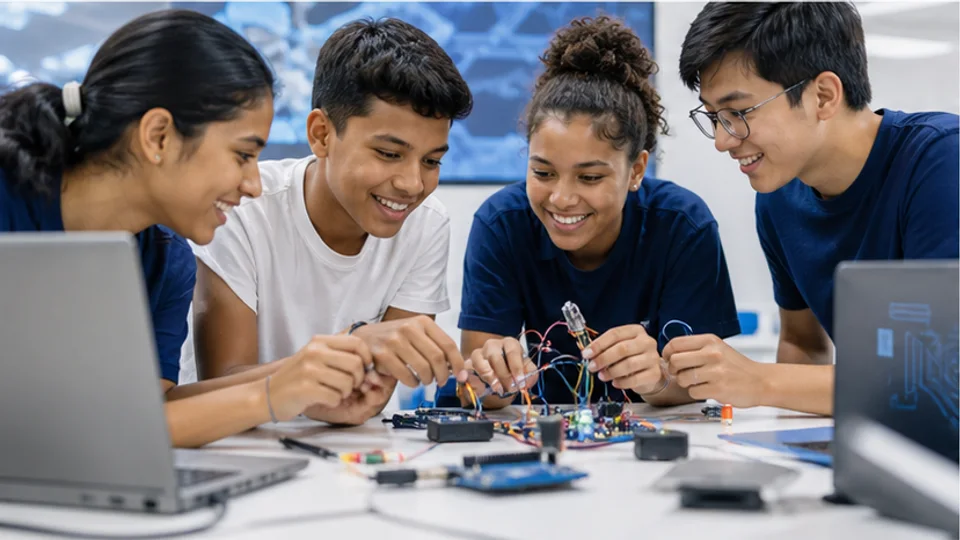 Surinaamse tieners bouwen samen een digitaal gestuurd technisch project.
